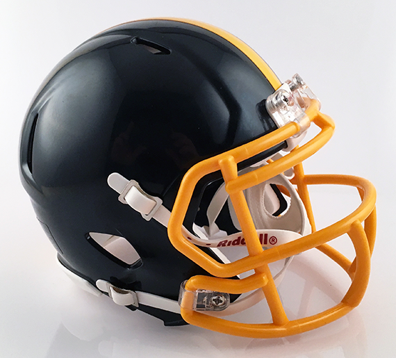 black football helmet with yellow face mask Detroit Martin Luther King (MI) High School Mini Football Helmet — T-Mac Sports